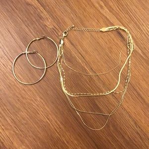 [Bundle] Gold Hoops & Layered Necklace